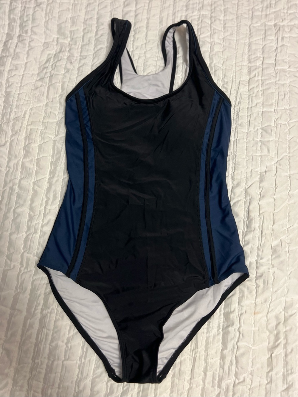Women’s One-Piece Swimsuit - Black with Navy Panels